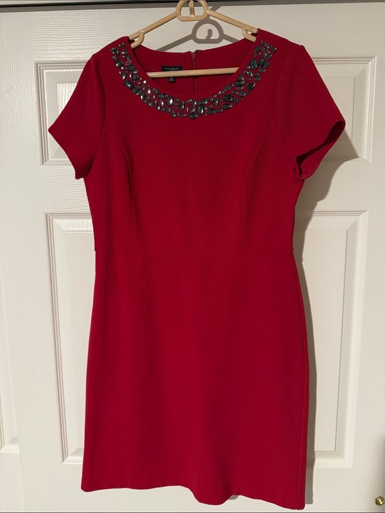 Talbots Dresses & Skirts - Talbots Red Short Sleeve Dress with Jeweled Neckline